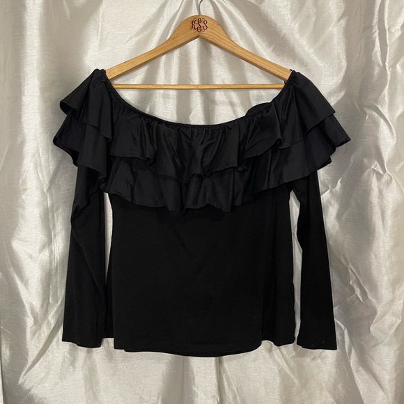 H&M | Tops | Hm Black Ruffle Classic Sexy Romantic Long Sleeve Off ...